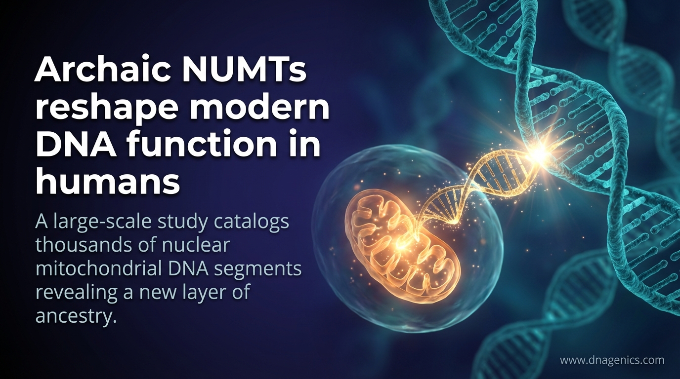 Illustration of NUMTs integrating into the nuclear genome and impacting gene regulation
